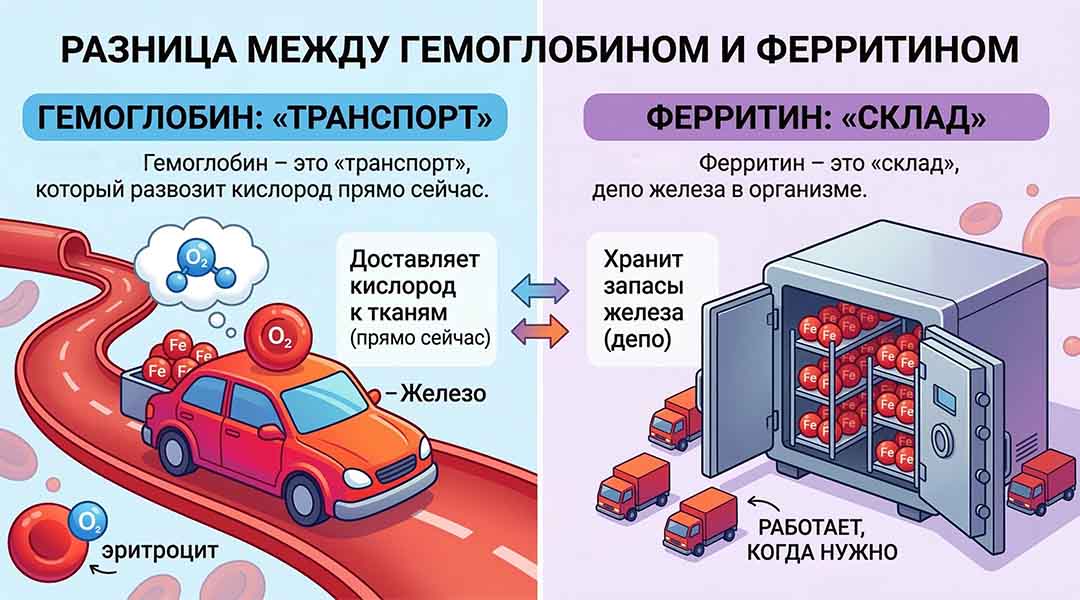 Уровень ферритина и гемоглобина в чем разница