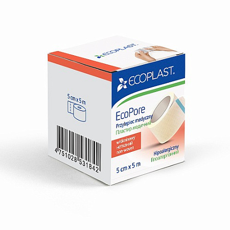 Лейкопластырь фиксирующий Экопласт (Ecoplast) Экопор (EcoPore) нетканный 5см x 5м (500см)