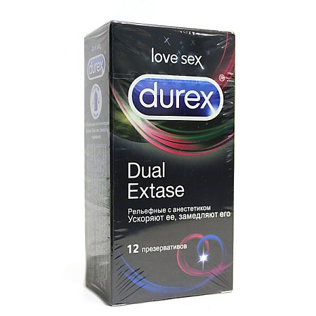 Презервативы Дюрекс (Durex) Dual Extase рельефные с анест №12