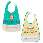 Слюнявчик Пома клеенчатый на липучке с объемным карманом 6 мес+