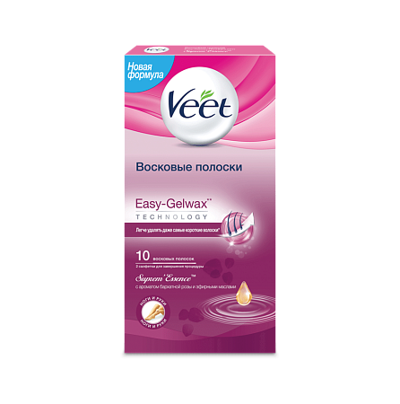 Полоски восковые Вит (Veet) для депиляции с ароматом барх розы и эфир маслами №10