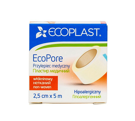 Лейкопластырь фиксирующий Экопласт (Ecoplast) Экопор (EcoPore) нетканный 2.5см x 5м (500см)