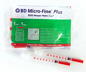 Шприц инсулиновый BD Микро-Файн плюс (Micro-Fine Plus) U-40 с иглой 30G (0.30х8мм) 1 мл №10