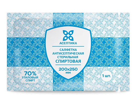 Салфетка спиртовая Асептика антисептическая для инъекций 200х250 мм №60 Салфетка спиртовая Асептика антисептическая для инъекций 200х250 мм №60
