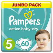 Подгузники Памперс (Pampers) Эктив бэйби драй (Active Baby-dry) размер 5 (11-16 кг) №60 Подгузники Памперс (Pampers) Эктив бэйби драй (Active Baby-dry) размер 5 (11-16 кг) №60