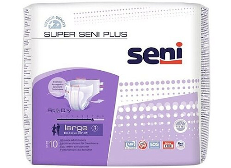 Подгузники Сени (Seni) Супер Плюс (Super Plus) д/взрослых рL (100-150см) №10