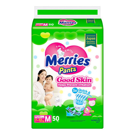 Подгузники-трусики Мерриес (Merries) Good Skin размер M (7-12кг) №50