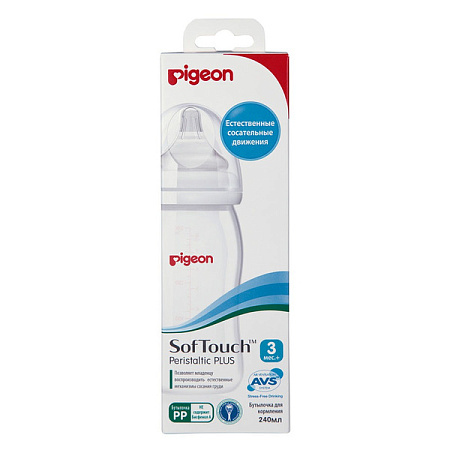 Бутылочка Пиджеон (Pigeon) Перистальтик Плюс силикон соска 3+ стеклянная 240 мл