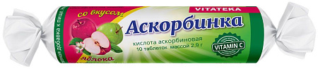 Аскорбинка с сахаром со вкусом яблока тб 2.9 г №10