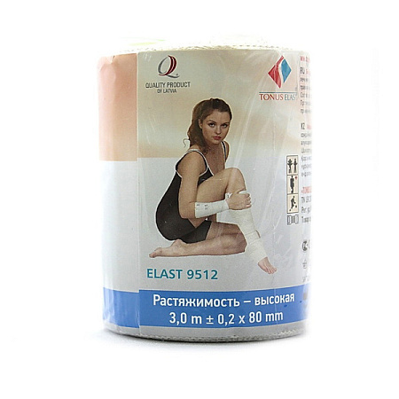 Бинт эластичный Tonus Elast (Тонус Эласт) 9512 высокой растяжимости 8 см x 3 м