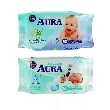 Салфетки влажные Аура (Aura) Ultra Comfort для детей №60