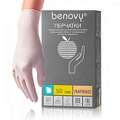 Перчатки нестерильные Бинови (Benovy) латекс неопудренные р М №100 (50 пар)