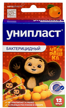 Лейкопластырь бактериц Унипласт (Uniplast) Чебурашка д/дет набор №12