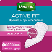 Прокладки Депенд (Depend) Эктив Фит (Active-Fit) Ultra Mini п/недержании мочи №12