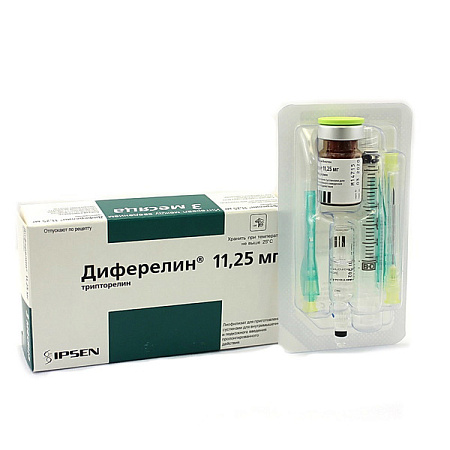 Диферелин лиоф д/сусп в/м и п/к введ пролонг 11.25 мг фл №1 +шприц+р-ль+иглы Диферелин лиоф д/сусп в/м и п/к введ пролонг 11.25 мг фл №1 +шприц+р-ль+иглы
