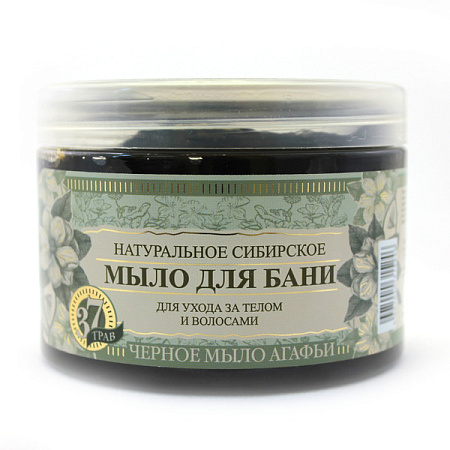 Мыло Травы и сборы Агафьи для бани для тела и волос черное 37 трав 500 мл