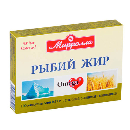 Рыбий жир Мирролла (Mirrolla) пшеница/облепиха/шипов капс 0.37 г №100