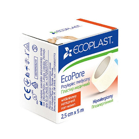 Лейкопластырь фиксирующий Экопласт (Ecoplast) Экопор (EcoPore) нетканный 2.5см х 5м (500см)