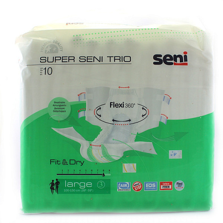 Подгузники Сени (Seni) Супер (Super) Trio д/взрослых рL (100-150см) №10 Подгузники Сени (Seni) Супер (Super) Trio д/взрослых рL (100-150см) №10