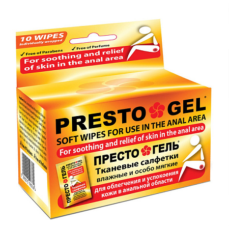Салфетки влажные Престогель (Presto Gel) при геморрое №10