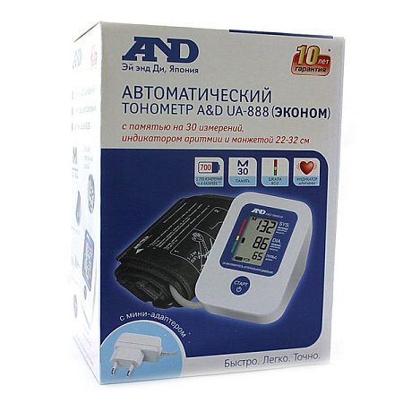 Тонометр Эй энд Ди (A&D) UA 888E AC Эконом автомат плечевой (22-32см) футляр +адаптер