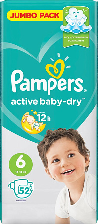 Подгузники Памперс (Pampers) Эктив бэйби драй (Active Baby-dry) размер 6 (13-18 кг) №52