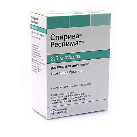 Спирива Респимат р-р д/инг 2.5 мкг/доза 4 мл 60 доз картридж (с ингалятором)