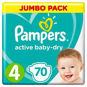 Подгузники Памперс (Pampers) Эктив бэйби драй (Active Baby-dry) размер 4 (9-14 кг) №70