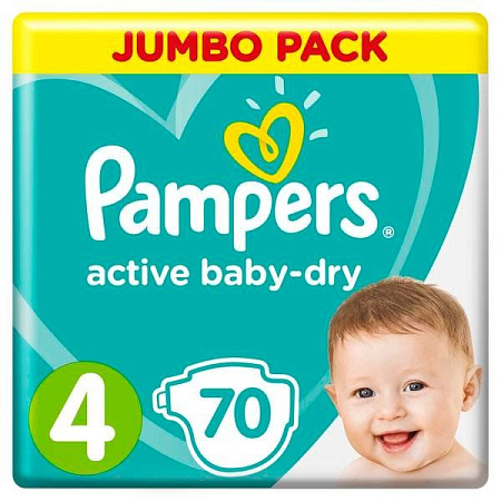 Подгузники Памперс (Pampers) Эктив бэйби драй (Active Baby-dry) размер 4 (9-14 кг) №70