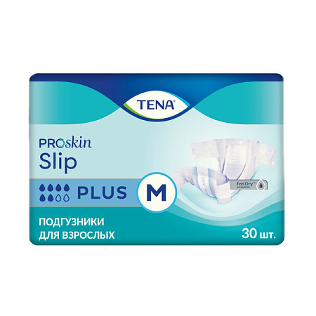 Подгузники Тена (Tena) Слип Плюс Проскин (Slip Plus Proskin) д/взрослых M (80-122см) 6 капель №30