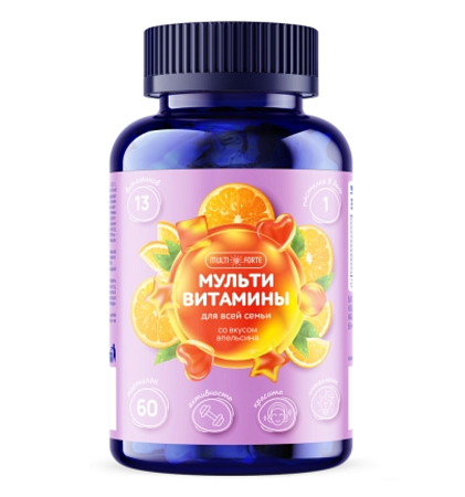 Мультивитамины БиоМультиФорте Bio(Multi)Forte пастилки мармеладные жеват Апельсин №60