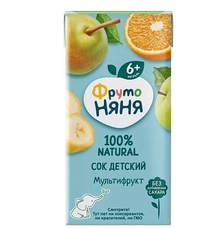 Сок ФрутоНяня мультифруктовый с 6 мес б/сах 200 мл