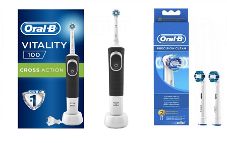 Набор Орал-Би Зубная щетка электрическая Vitaliti Crossaction + насадки Precision Clean №2
