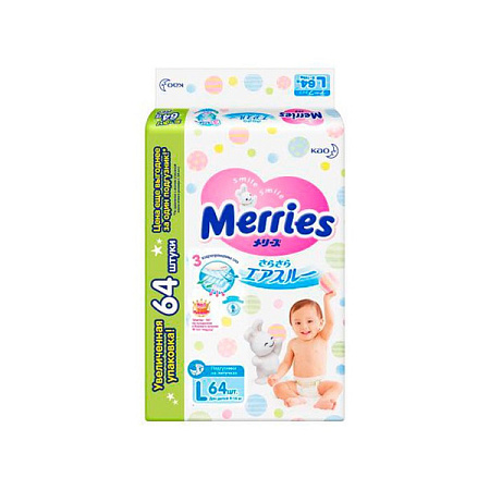 Подгузники на липучках Мерриес (Merries) размер 4 (L) от 9 до 14 кг №64
