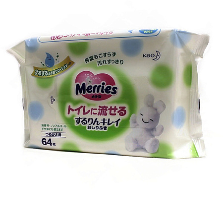 Салфетки влажные Мерриес (Merries) Flushable для детей №64 сменный блок