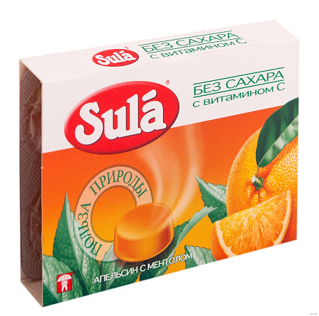 Леденцы Зула (Sula) б/сах апельсин/ментол 18 г