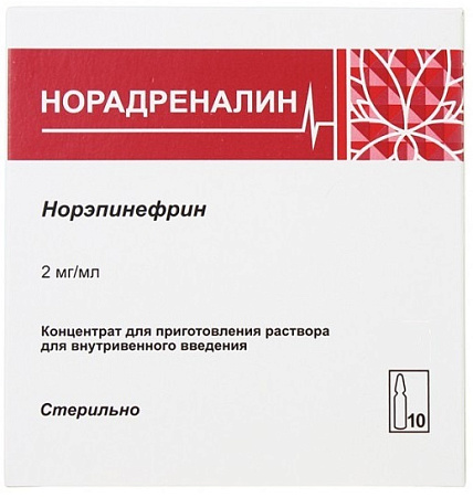 Норадреналин конц-т для приг р-ра для в/в введ 2 мг/мл амп 4 мл №10