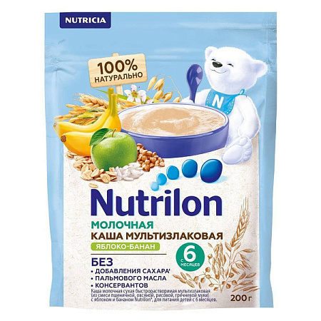 Каша молочная мультизлаковая Нутрилон (Nutrilon) с яблоком и бананом 200 г
