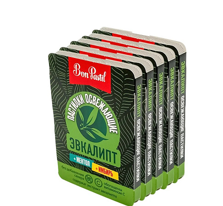 Пастилки Бон пастиль с экстрактом Эвкалипта ментол имбирь б/сах №8