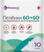 Пеленки Клинса впитывающие одноразовые 60х60 см №10 Пеленки Клинса впитывающие одноразовые 60х60 см №10