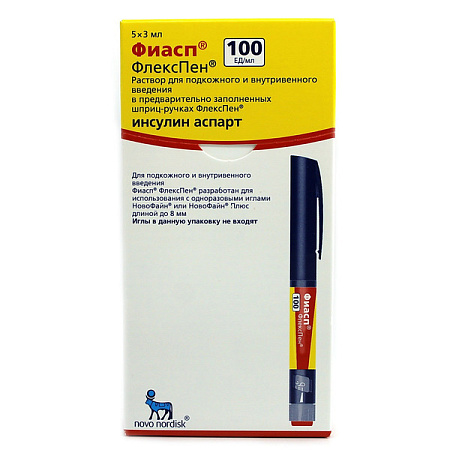 Фиасп Флекспен р-р в/в п/к введ 100 ЕД/мл шприц-ручка 3 мл №5 Фиасп Флекспен р-р в/в п/к введ 100 ЕД/мл шприц-ручка 3 мл №5